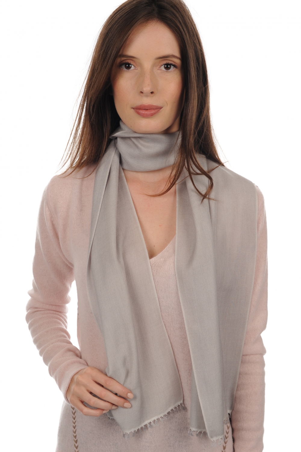 Cashmere & Zijde accessoires sjaals scarva parel grijs 170x25cm
